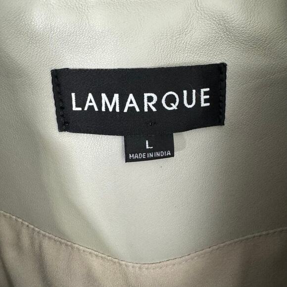 Lamarque Donna Biker Leather Jacket in Stone Grey Cream Size Large - Picture 12 of 13